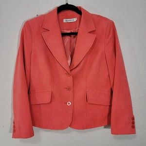 Laura Petite Blazer Size 6 Jacket Coral Three Button Double Breasted